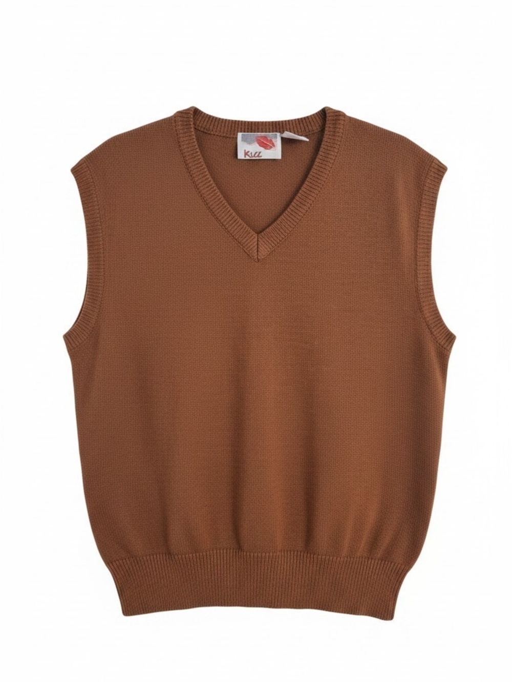 Kiss Brown V-Neck Knit Sweater Vest